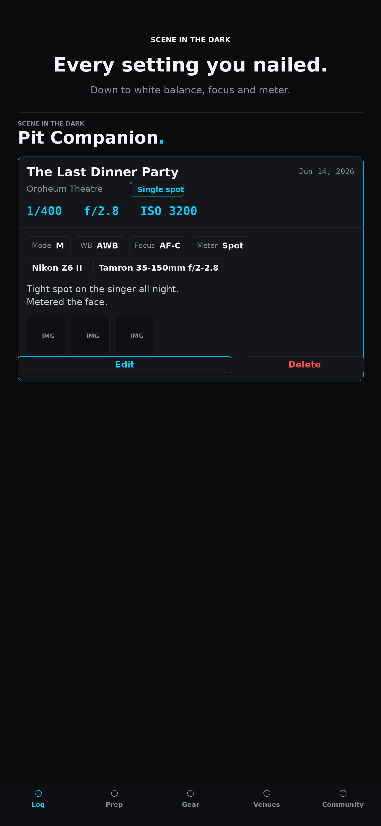 A show's saved settings in monospace cyan.